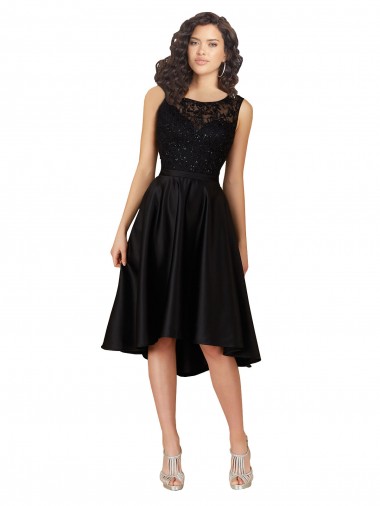 Midi Length Black Sleeveless A-Line Satin & Lace High Low Bridesmaid Dress Birmingham