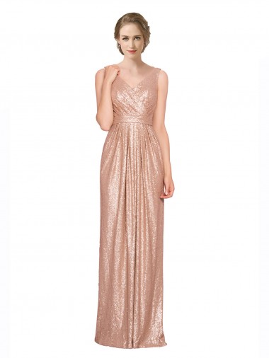 Long Rose Gold Sleeveless Sheath Bridesmaid Dress / Evening Dress Birmingham