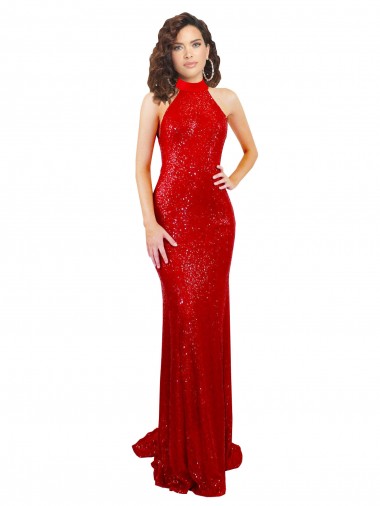 Long Red Sleeveless Mermaid Open Back Sequin Formal Evening Gown / Prom Dress / Bridesmaid Dress Birmingham