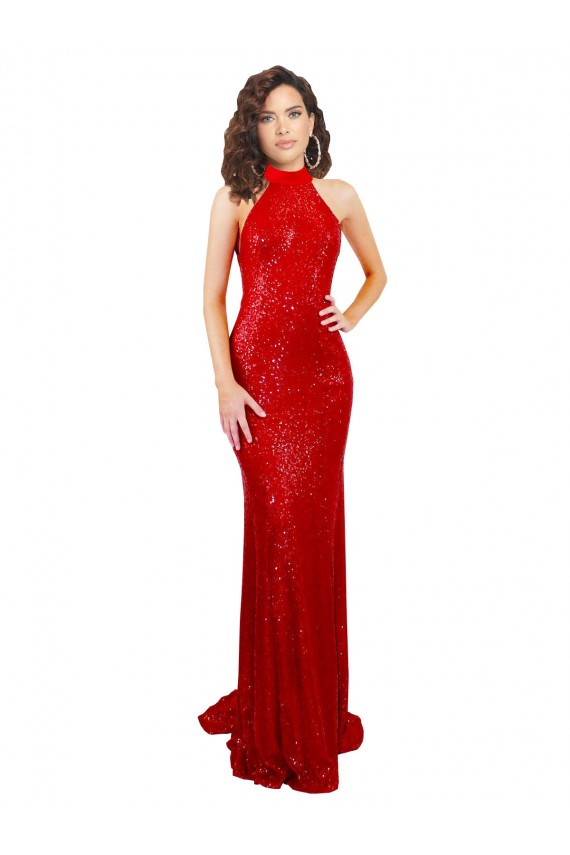 Long Red Sleeveless Mermaid Open Back Sequin Formal Evening Gown / Prom Dress / Bridesmaid Dress Birmingham