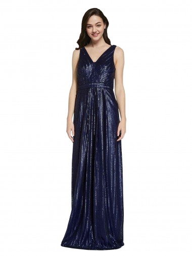 Long Dark Navy Sleeveless Sheath V-Back Formal Evening Gown / Prom Dress / Bridesmaid Dress Birmingham