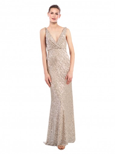 Long Silver Sleeveless Sheath V-Back Formal Evening Gown / Prom Dress / Bridesmaid Dress Birmingham