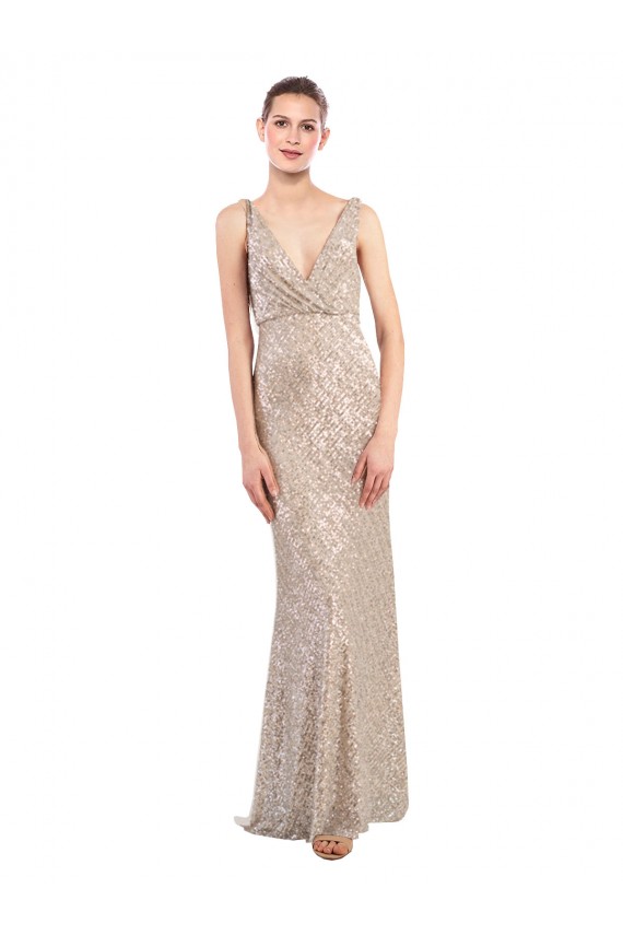 Long Silver Sleeveless Sheath V-Back Formal Evening Gown / Prom Dress / Bridesmaid Dress Birmingham