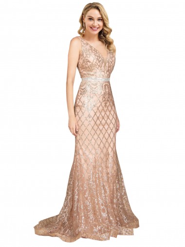 Long Rose Gold Sleeveless Mermaid V-Back Formal Plus Size Evening Gown / Prom Dress / Bridesmaid Dress Birmingham