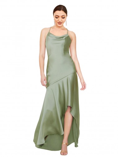 Long Smoke Green Sleeveless A-Line Open Back High Low Evening Gown / Prom Dress / Bridesmaid Dress Birmingham