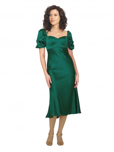 Midi Length Hunter Short Sleeves A-Line Low Back Formal Evening Gown / Prom Dress / Bridesmaid Dress Birmingham