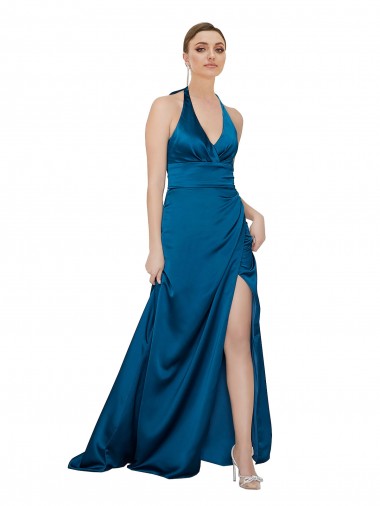 Long Peacock Blue Sleeveless A-Line Open Back Formal Evening Gown / Prom Dress / Bridesmaid Dress Birmingham