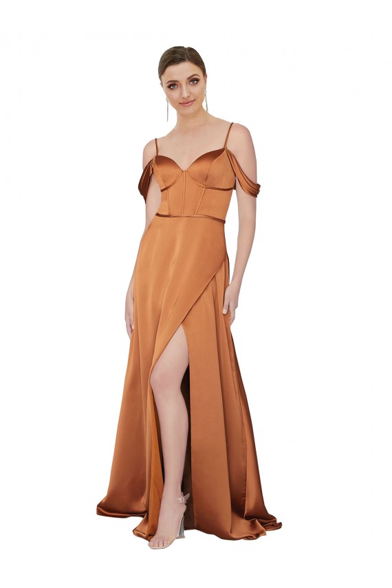 Long Orange Cold Shoulder A-Line Low Back Formal Evening Gown / Prom Dress / Bridesmaid Dress Birmingham