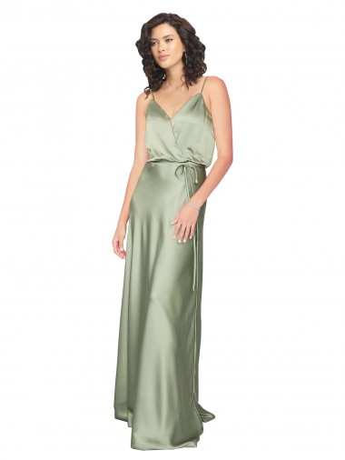 Long Smoke Green Sleeveless A-Line V-Back Formal Evening Gown / Bridesmaid Dress Birmingham