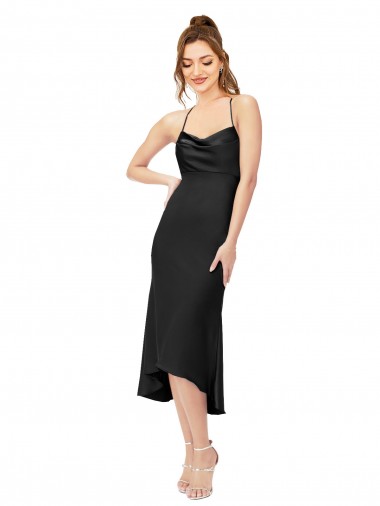 Midi Length Black Sleeveless Sheath Open Back High Low Evening Gown / Prom Dress / Bridesmaid Dress Birmingham