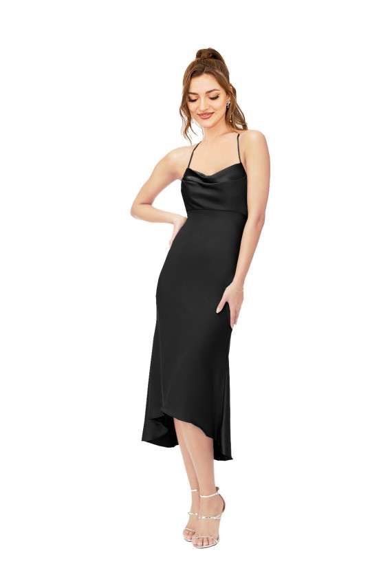 Midi Length Black Sleeveless Sheath Open Back High Low Evening Gown / Prom Dress / Bridesmaid Dress Birmingham
