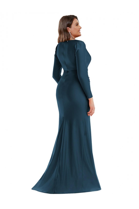 Long Atlantic Blue Long Sleeves Mermaid Formal Plus Size Evening Gown / Prom Dress / Bridesmaid Dress Birmingham