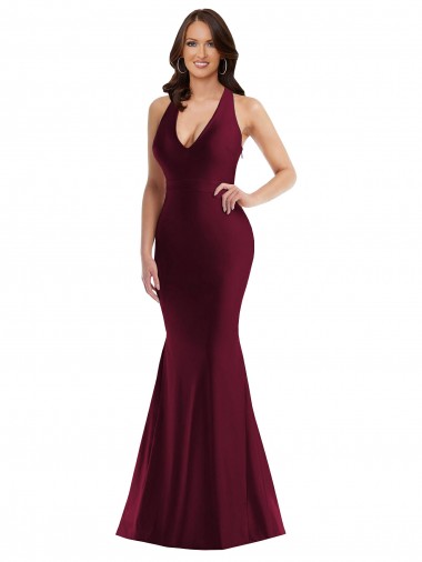 Long Burgundy Sleeveless Mermaid Open Back Formal Plus Size Evening Gown / Prom Dress / Bridesmaid Dress Birmingham