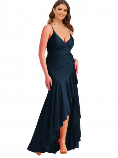 Long Dark Navy Sleeveless Mermaid High Low Plus Size Evening Gown / Prom Dress / Bridesmaid Dress Birmingham