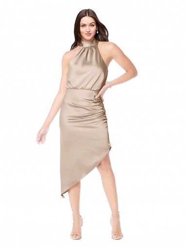 Midi Length Champagne Pink Sleeveless A-Line High Low Prom Dress / Bridesmaid Dress Birmingham