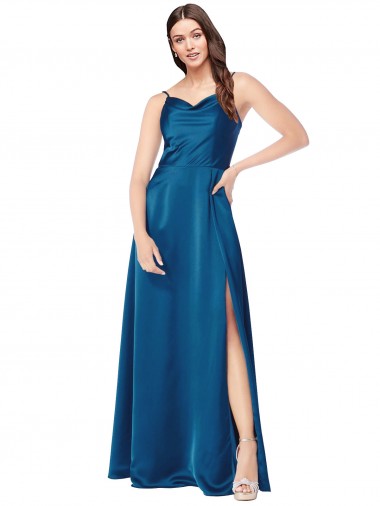Long Peacock Blue Sleeveless A-Line Low Back Formal Evening Gown / Prom Dress / Bridesmaid Dress Birmingham