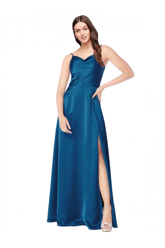 Long Peacock Blue Sleeveless A-Line Low Back Formal Evening Gown / Prom Dress / Bridesmaid Dress Birmingham