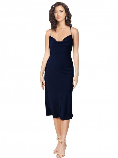 Midi Length Dark Navy Sleeveless A-Line Open Back Formal Evening Gown / Prom Dress / Bridesmaid Dress Birmingham