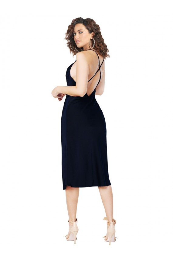 Midi Length Dark Navy Sleeveless A-Line Open Back Formal Evening Gown / Prom Dress / Bridesmaid Dress Birmingham