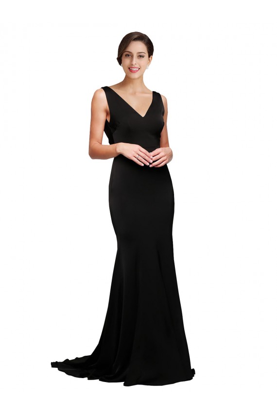 Sweep Train Black Sleeveless A-Line Low Back Formal Evening Gown / Prom Dress / Bridesmaid Dress Birmingham