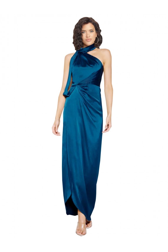 Long Peacock Blue Sleeveless Sheath Side Slit Formal Evening Gown / Prom Dress / Bridesmaid Dress Birmingham