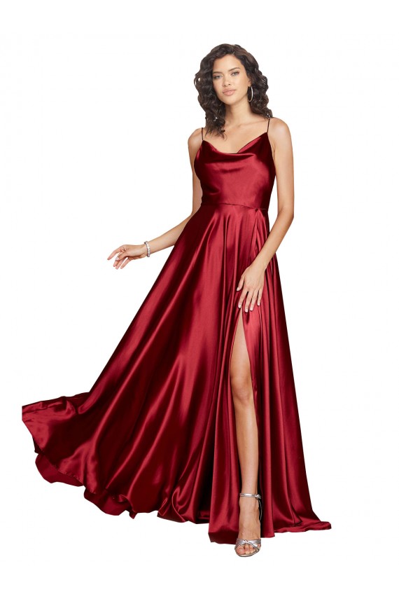 Long Burgundy Sleeveless A-Line Low Back Silk like Satin Black Tie Evening Gown / Prom Dress / Bridesmaid Dress Birmingham