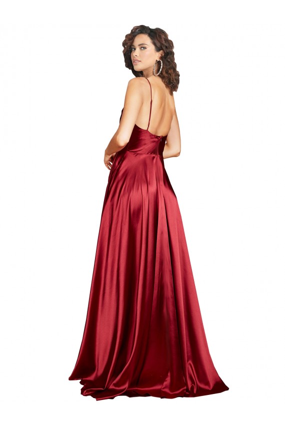 Long Burgundy Sleeveless A-Line Low Back Silk like Satin Black Tie Evening Gown / Prom Dress / Bridesmaid Dress Birmingham