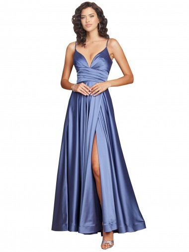 Long French Blue Sleeveless A-Line Low Back Black Tie Evening Gown / Prom Dress / Bridesmaid Dress Birmingham
