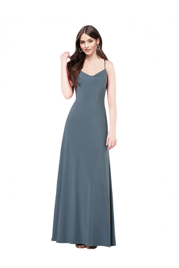 Long Slate Grey Sleeveless A-Line Low Back Prom Dress / Bridesmaid Dress Birmingham