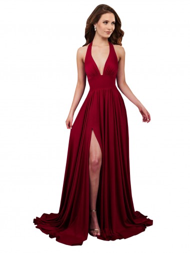 Long Burgundy Sleeveless A-Line Open Back Side Slit Black Tie Evening Gown / Prom Dress / Bridesmaid Dress Birmingham