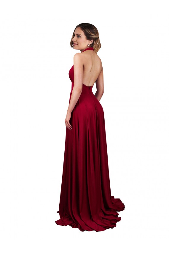 Long Burgundy Sleeveless A-Line Open Back Side Slit Black Tie Evening Gown / Prom Dress / Bridesmaid Dress Birmingham