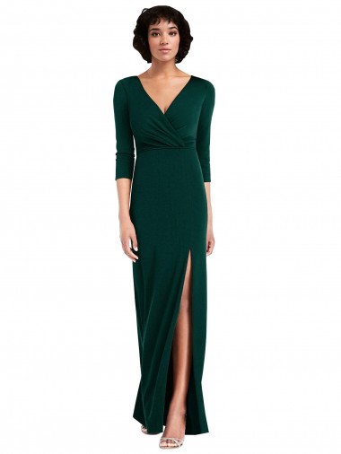 Long Dark Green Long Sleeves Trumpet V-Back Formal Evening Gown / Prom Dress / Bridesmaid Dress Birmingham