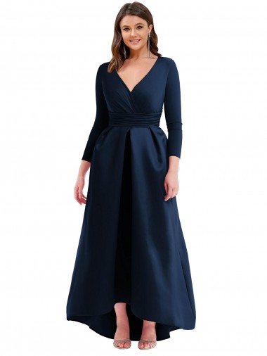 Long Dark Navy Long Sleeves Ball Gown High Low Plus Size Evening Gown / Prom Dress / Bridesmaid Dress Birmingham