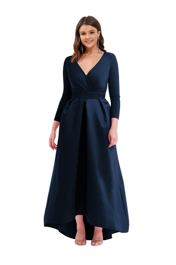 Long Dark Navy Long Sleeves Ball Gown High Low Plus Size Evening Gown / Prom Dress / Bridesmaid Dress Birmingham