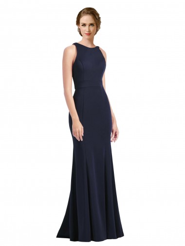 Long Dark Navy Sleeveless Sheath Keyhole Back Black Tie Prom Dress / Bridesmaid Dress Birmingham