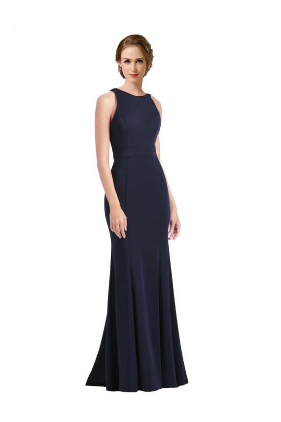 Long Dark Navy Sleeveless Sheath Keyhole Back Black Tie Prom Dress / Bridesmaid Dress Birmingham