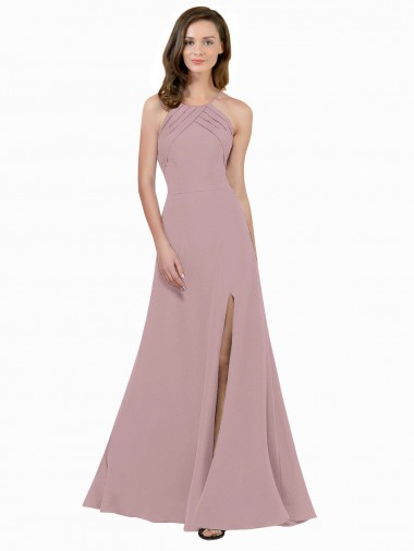 Long Dusty Pink Sleeveless A-Line Keyhole Back Prom Dress / Bridesmaid Dress Birmingham