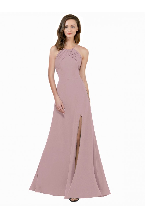 Long Dusty Pink Sleeveless A-Line Keyhole Back Prom Dress / Bridesmaid Dress Birmingham