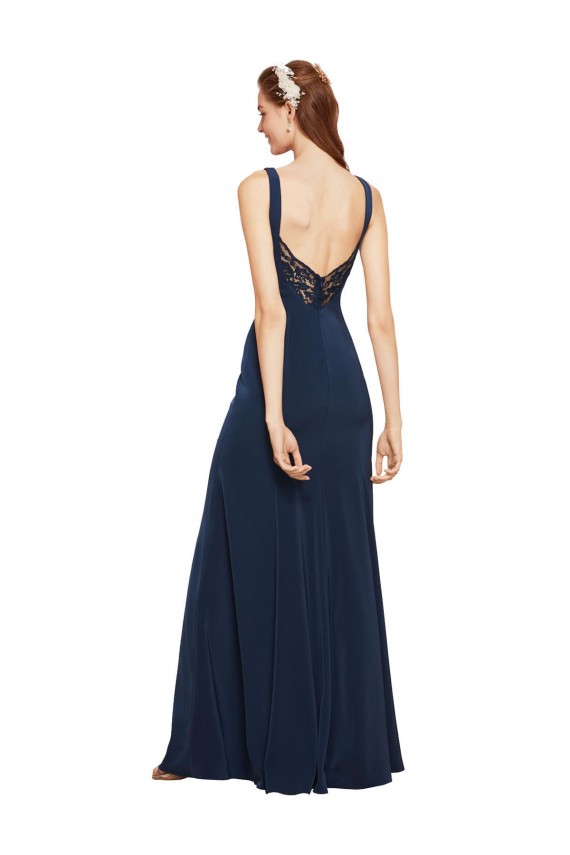 Long Dark Navy Sleeveless A-Line Low Back Prom Dress / Bridesmaid Dress Birmingham