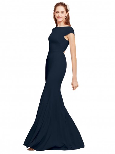 Long Dark Navy Sleeveless A-Line Open Back Formal Evening Gown / Prom Dress / Bridesmaid Dress Birmingham