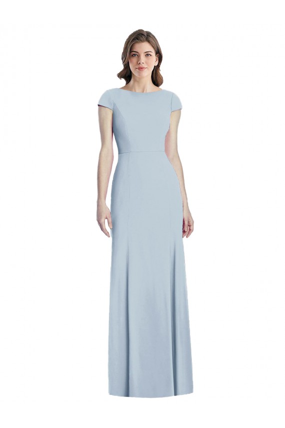 Long Light Sky Blue Cap Sleeves Trumpet Open Back Formal Dress / Bridesmaid Dress Birmingham