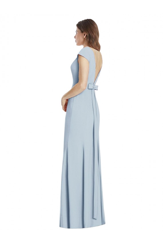 Long Light Sky Blue Cap Sleeves Trumpet Open Back Formal Dress / Bridesmaid Dress Birmingham