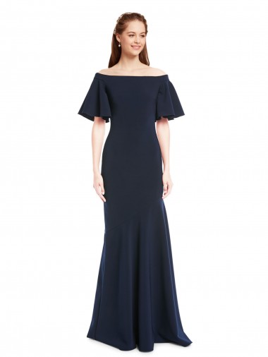 Long Dark Navy Short Sleeves Mermaid Bridesmaid Dress / Formal Dress Birmingham