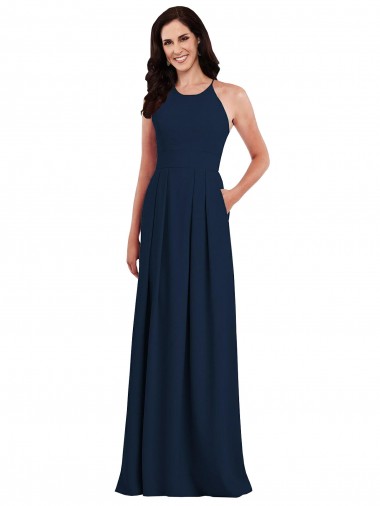 Long Dark Navy Sleeveless Trumpet Open Back Semi Formal Evening Dress / Bridesmaid Dress Birmingham