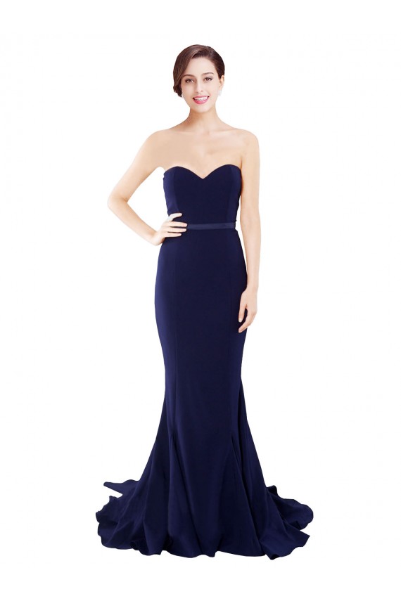 Sweep Train Dark Navy Sleeveless Mermaid Low Back Semi Formal Evening Dress / Prom Dress / Bridesmaid Dress Birmingham