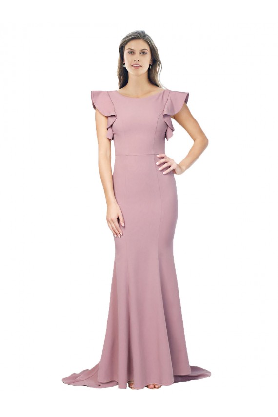 Sweep Train Dusty Pink Flutter Sleeves Mermaid V-Back Formal Evening Gown / Prom Dress / Bridesmaid Dress Birmingham