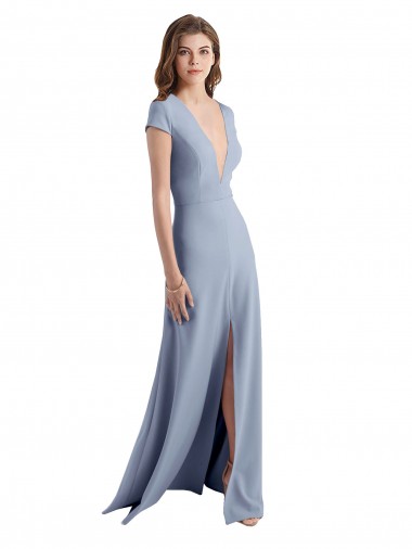 Long Smoke Blue Cap Sleeves Sheath Prom Dress / Bridesmaid Dress Birmingham