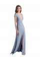 Long Smoke Blue Cap Sleeves Sheath Prom Dress / Bridesmaid Dress Birmingham