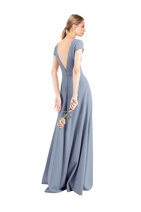Long Smoke Blue Cap Sleeves Sheath Prom Dress / Bridesmaid Dress Birmingham