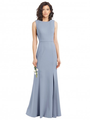 Long Smoke Blue Sleeveless Sheath Keyhole Back Bridesmaid Dress Birmingham